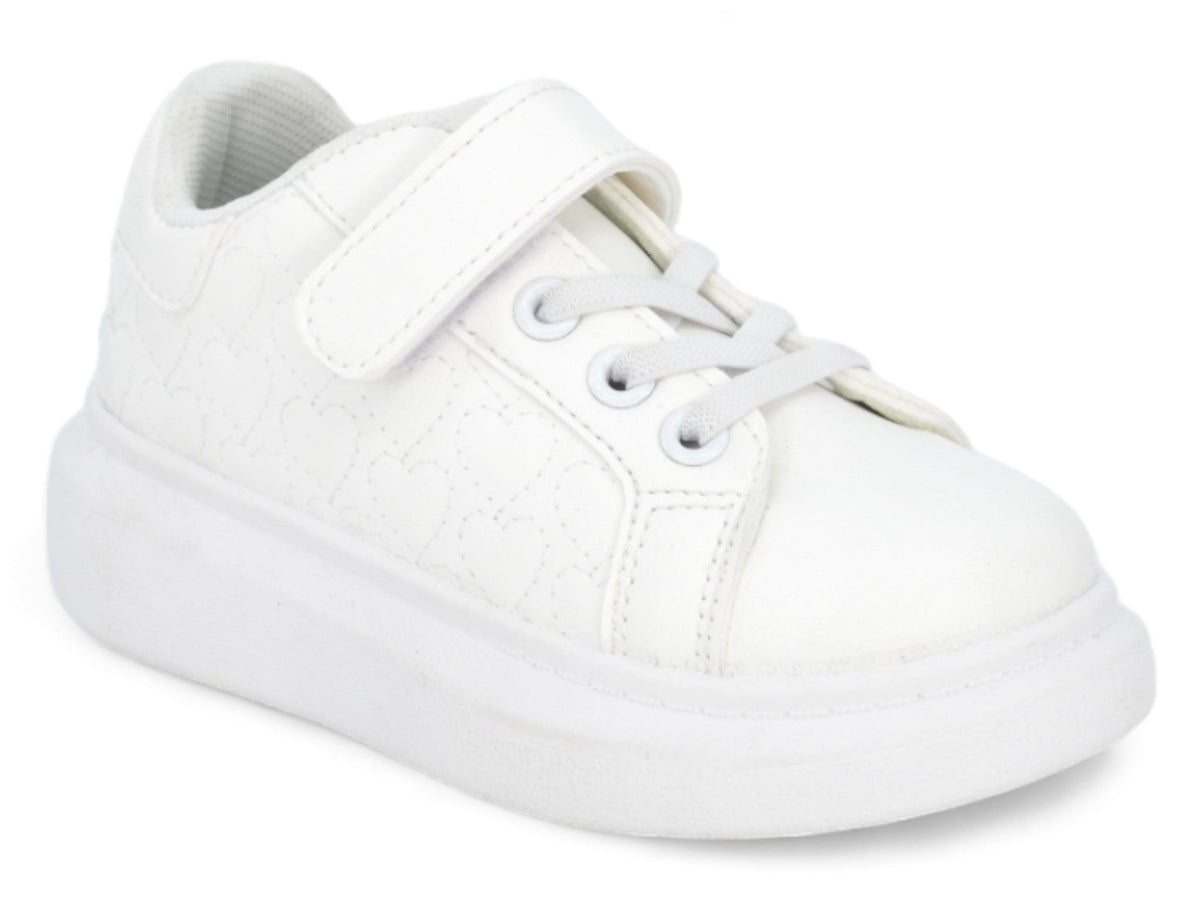 Girls White Heart Platform Sneaker