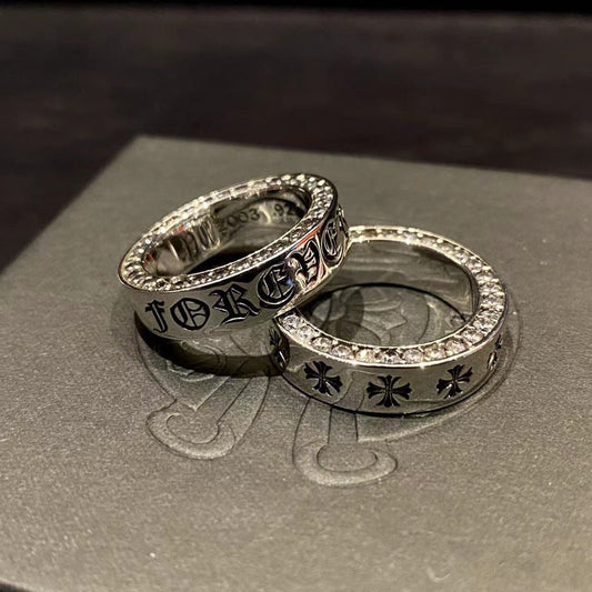 Chrome Heart Ring Cross with Diamonds